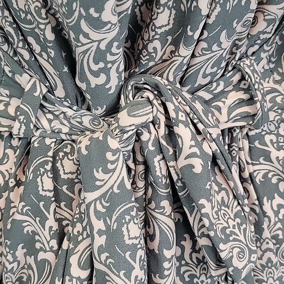 Rene Rofe robe midi length sleepwear damask print in grey & pink Women's Size M - Picture 5 of 12